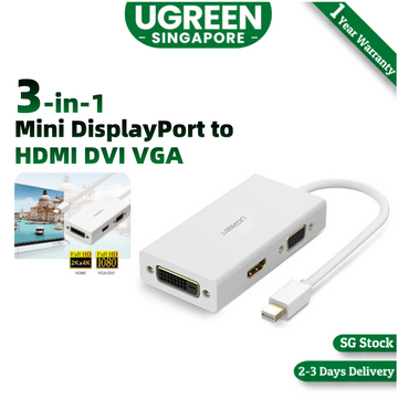 UGREEN Mini DisplayPort to HDMI DVI VGA Adapter 4K Mini DP Converter Thunderbolt Compatible 3 in 1 for Mac, 2015 MacBook Pro Air, iMac, Surface Pro3 Pro4, Google Chromebook, PC, White