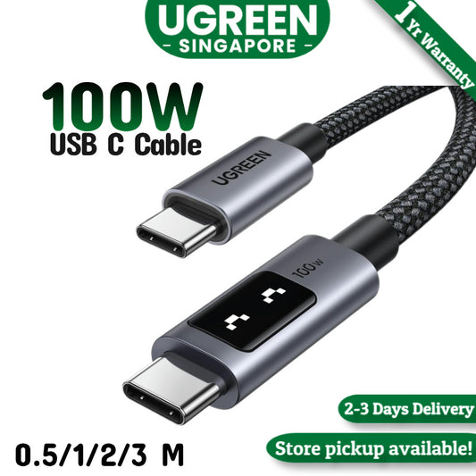 UGREEN Uno 100W USB C to USB C Cable, Fast Charging Type C Cord with LED Display, USB2.0 480Mbps Data Transfer for iPhone 16 Pro Max, MacBook Pro, iPad Pro, Galaxy S24, Pixel, Chromebook, Dell