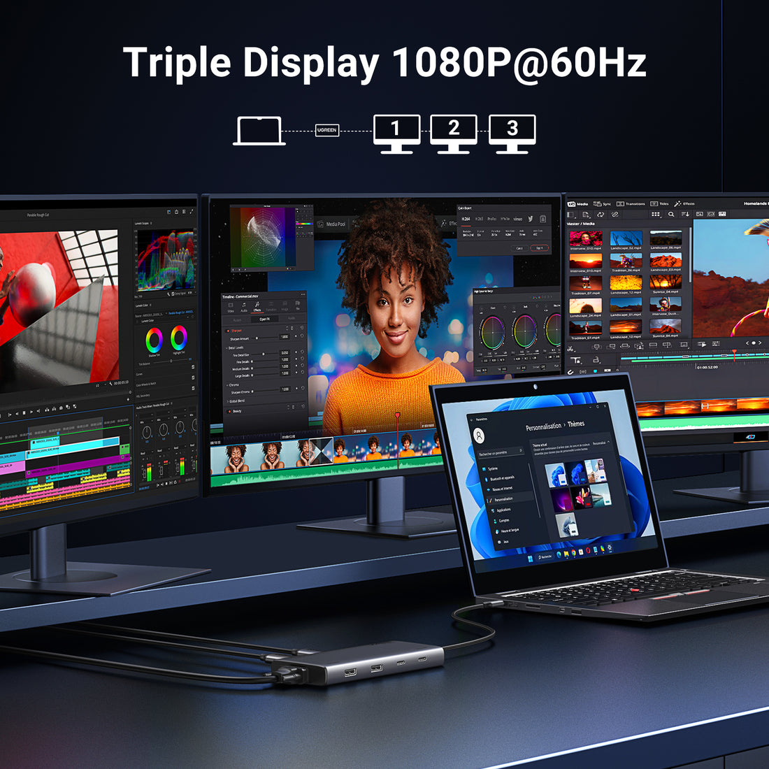 UGREEN Revodok 8 in 1 USB C Hub Triple Display Docking Station Dual HDMI, VGA, 10Gbps USB C& A Data Port USB C Dock for Dell XPS Thinkpad and More