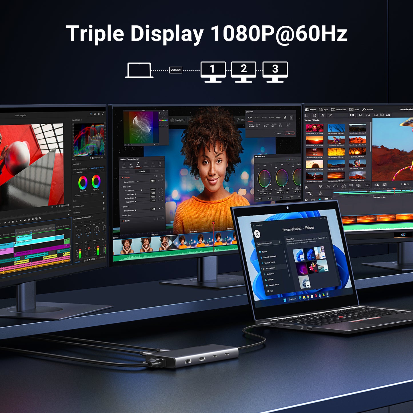 UGREEN Revodok 8 in 1 USB C Hub Triple Display Docking Station Dual HDMI, VGA, 10Gbps USB C& A Data Port USB C Dock for Dell XPS Thinkpad and More