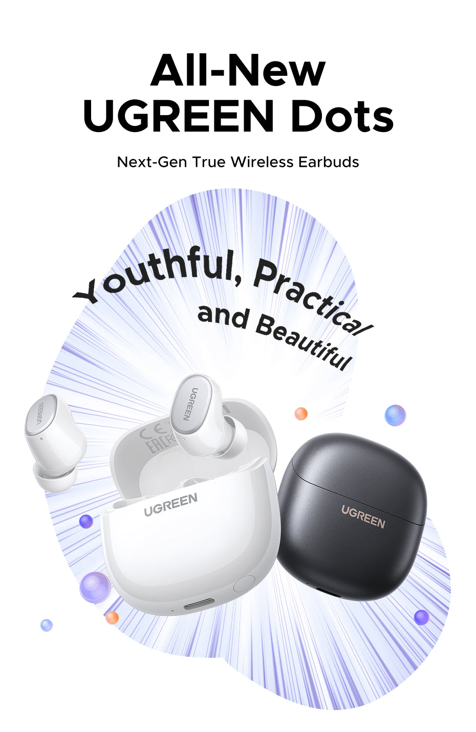 UGREEN Dots Earphone Bluetooth 6.0 AI Call Noise Cancellation 35H Play Time