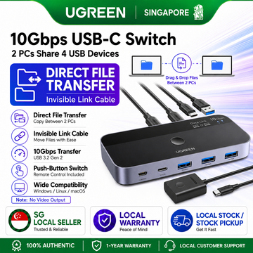 UGREEN 10Gbps USB C switch 2 PCs share 4 USB devices Input 2 USB-C Output 10Gbps 3A1C Keyboard Mouse Hard drive,Direct File Transfer Between 2 PCs