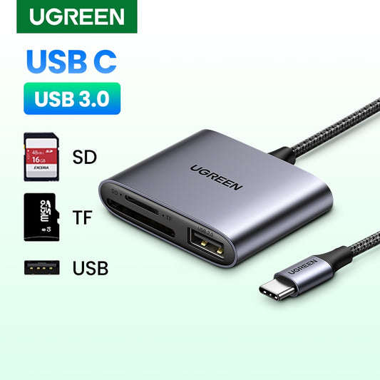 UGREEN USB C to SD Card Reader, 3 in 1 Micro SD Memory Card Reader Adapter 2TB Capacity Compatible for Camera, MacBook Pro/MacBook Air/iPad Pro 2020, Galaxy S20/Note 20, and More Type C Devices