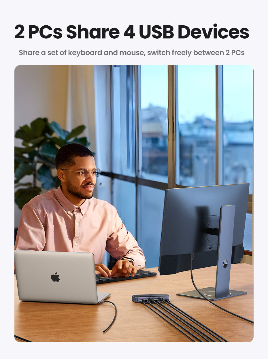 UGREEN HDMI 2.0 KVM Switch – 2 Computers to 1 Monitor Display, 4K60Hz HDMI & USB Peripheral Sharing