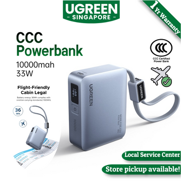 【CCC Certified】UGREEN 33W 10000mAh Power Bank with Built-in USB-C Cable, Portable PD Fast Charging External Battery Pack for iPhone 16/15 Pro Max, Samsung S24/S25 Ultra, Pixel, iPad, 3C certified portable charger