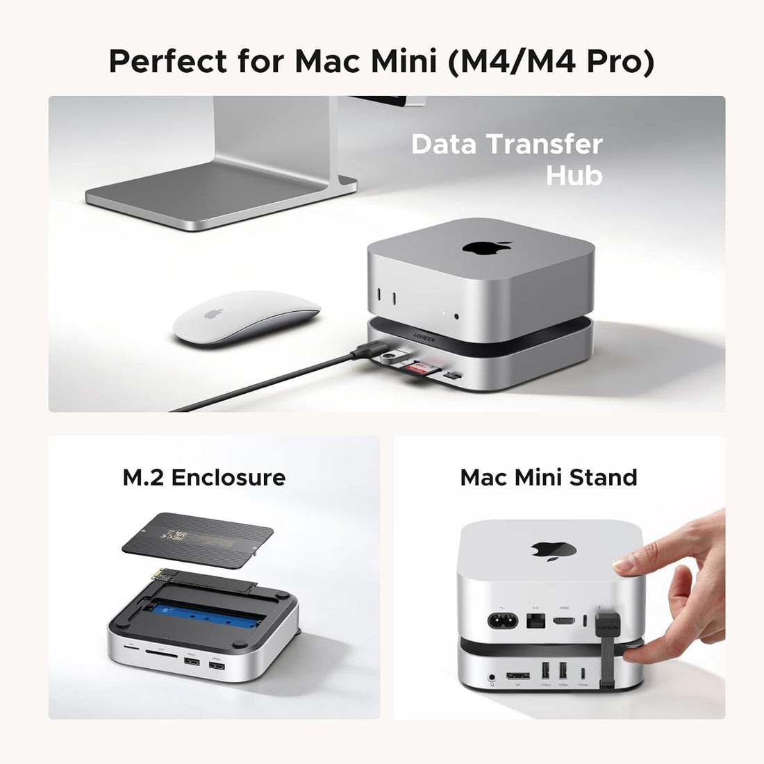 UGREEN Mac mini M4 Dock DP Hub 4K144Hz with NVMe Enclosure | 10G USB-A/C, SD/TF slots, audio port, M.2 NVMe enclosure, for Mac mini M4/M4 Pro 2024