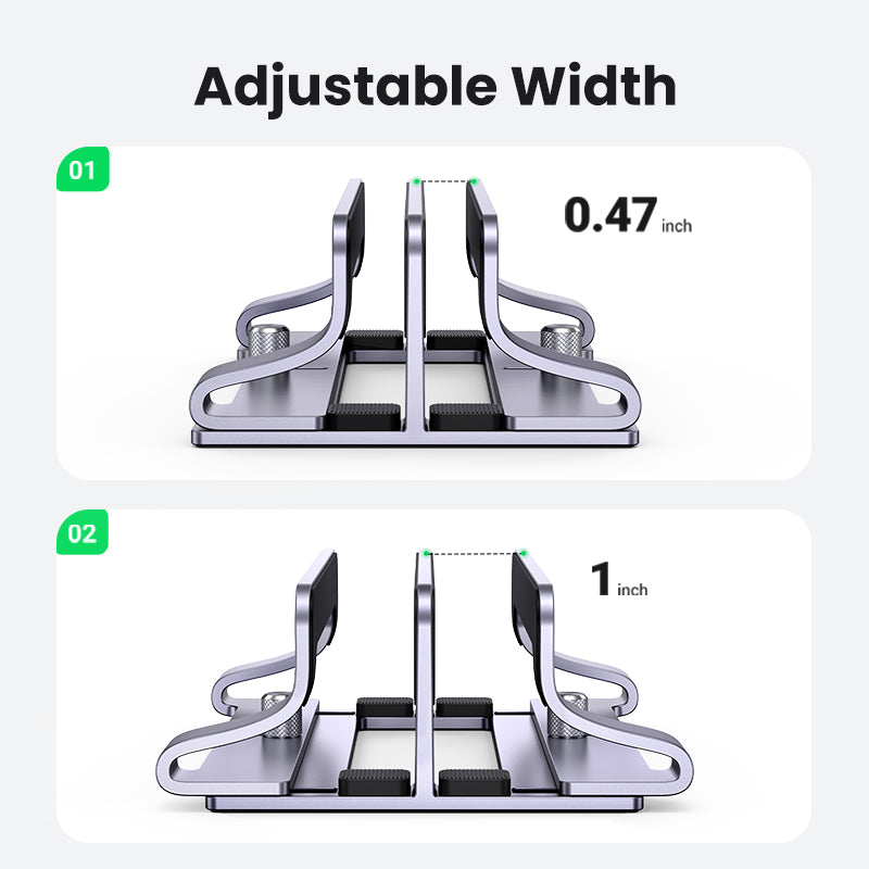 UGREEN Vertical Laptop Stand for Desk, Dual Slot Aluminum Holder, Adjustable Dock, Compatible with MacBook, Chromebook, up to 17.3 Inch, Grey