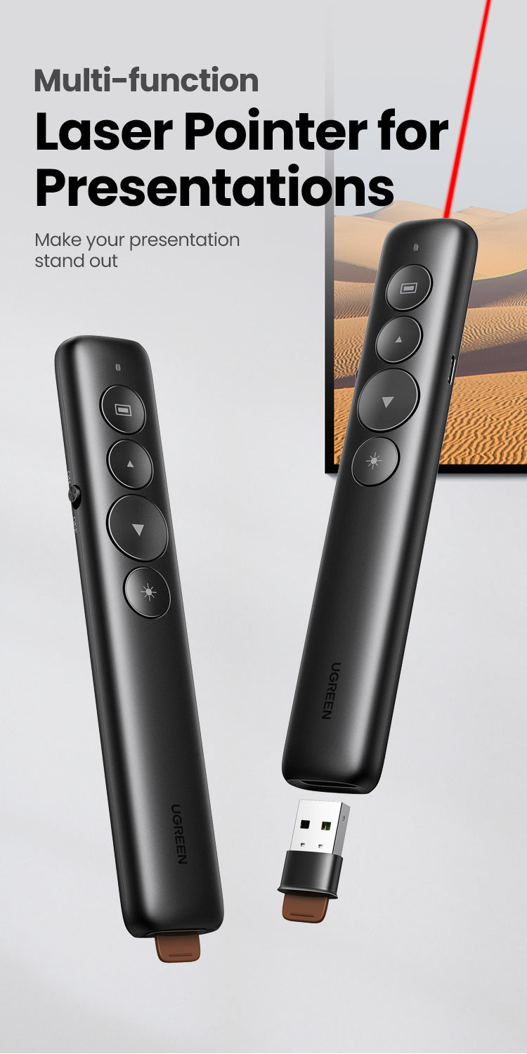UGREEN Wireless Presenter Presentation Remote Clicker Laser Pointer 2.4GHz USB Powerpoint PPT Pen for Office Mac Window