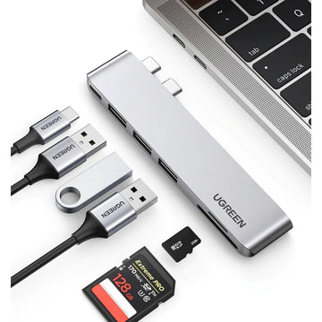 UGREEN 60560 ( Dual C 6 in 1 Card Reader ) 2xUSB-C to 3xUSB3.0-A+SD+TF+PD Multifunction Adapter Aluminum Shell