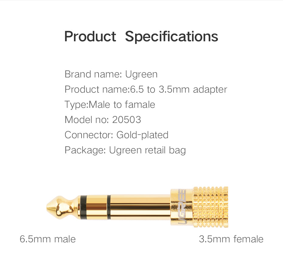 UGREEN 20503 6.5mm Male to 3.5mm Female Adapter