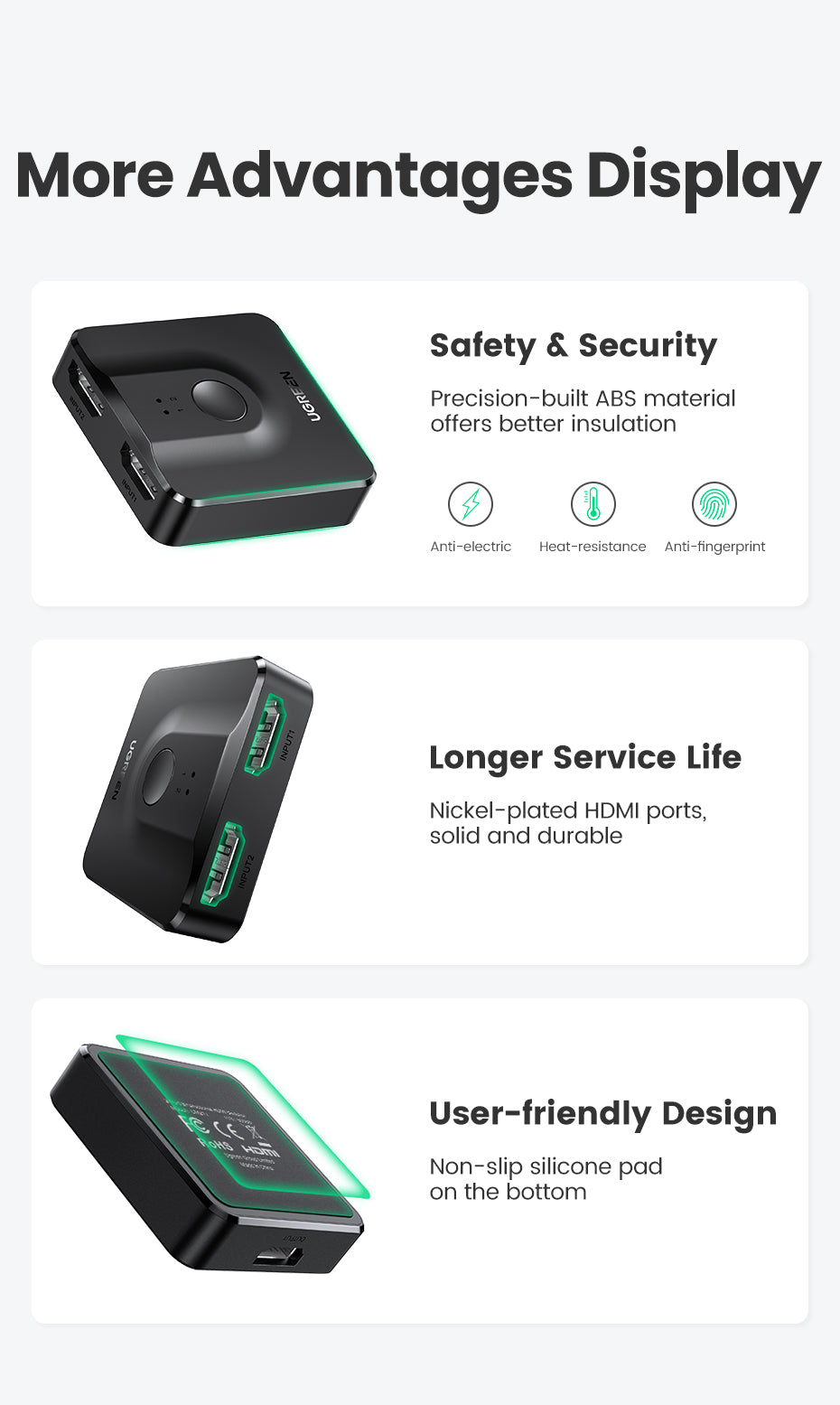 UGREEN 50966 2 In 1 Out HDMI Switcher 4K@60Hz