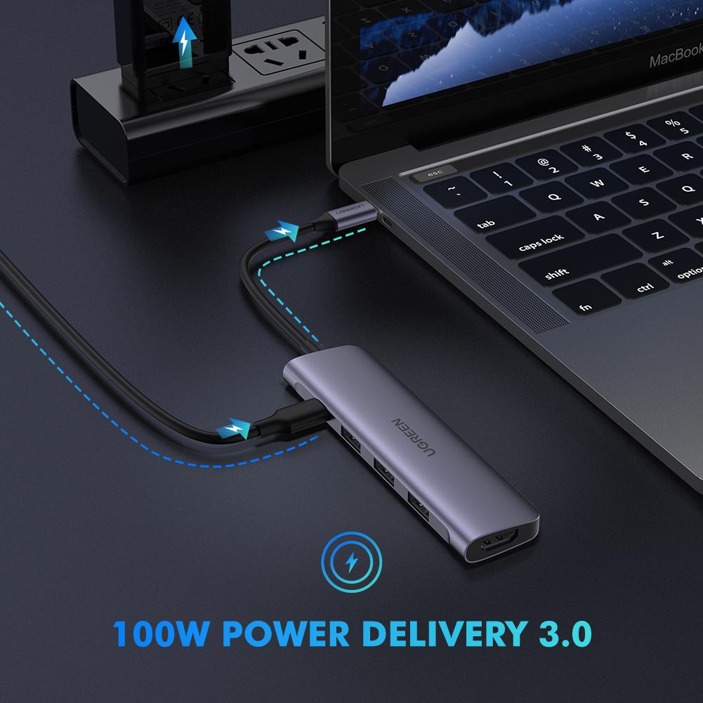 UGREEN 50209 USB Type C to HDMI + USB 3.0*3 + PD Power Converter