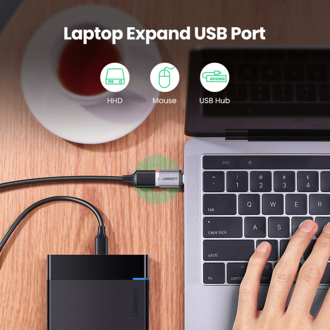 UGREEN 50283 Type C to USB 3.0 A Adapter Cable with Lanyard (Space Gray)