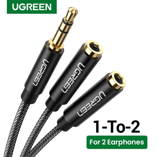 UGREEN 10532 3.5mm Audio Stereo Y Splitter Extension Cable 3.5mm Male to 2 Port 3.5mm Female for Earphone, Headset Splitter